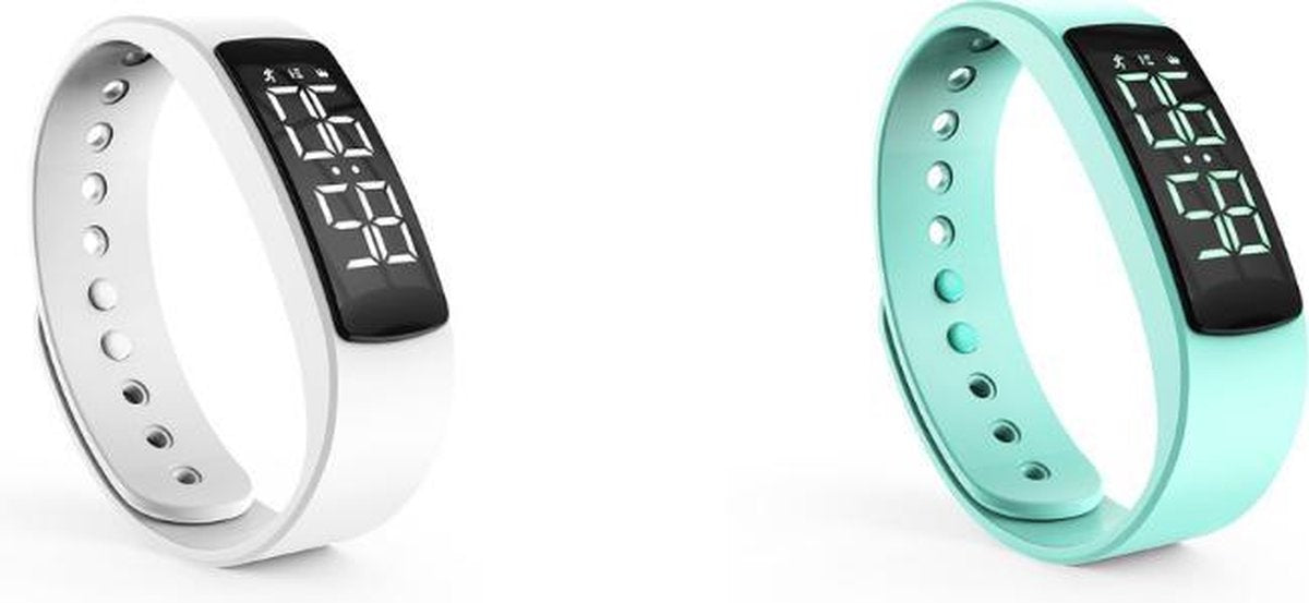 Stappenteller Dames| Stappenteller horloge Heren |Beweging Tracker | Vetverbranding| Wit met extra groen bandje