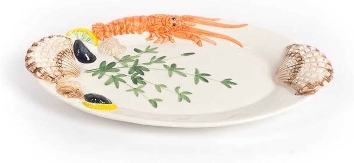 Ovale schaal met kreeft schelpen en mosselen klein | V007 | Piccobella