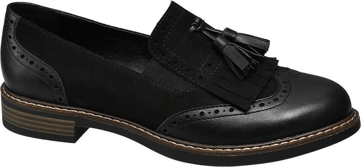 Graceland Dames Zwarte brogue loafer franjes - Maat 41