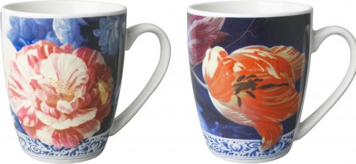 Heinen - Delfts Blauw - Mok Bloemen Gouden eeuw Set/2