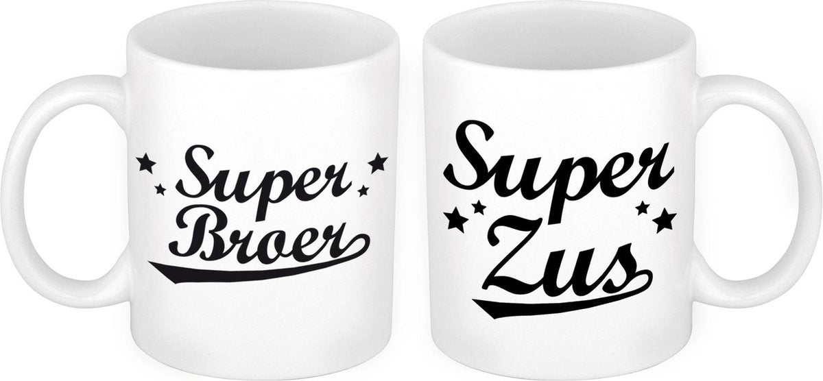 Super broer en zus mok - Broer en Zus cadeau/ cadeautje beker/ mokken set