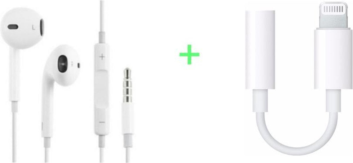 Apple Headset oortjes In-Ear 3.5 mm Jack +Aux 3.5 mm naar Lightning adapter voor Iphone Apple Tablet  muziek audio luisteren