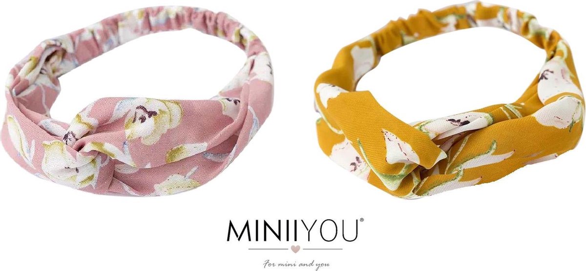 2 stuks Gebloemde lente dames haarbanden twist roze en geel - bloemenprint - dames meiden hoofdbanden