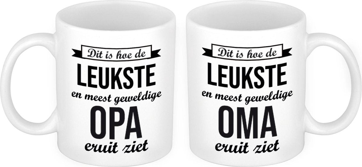 Leukste en meest geweldige Opa en Oma mok - Cadeautje/ cadeau beker set voor Opa en Oma