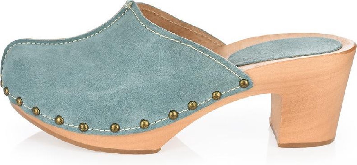 DINA Heels mint groen - suede clogs - dames clogs op hak maat 35