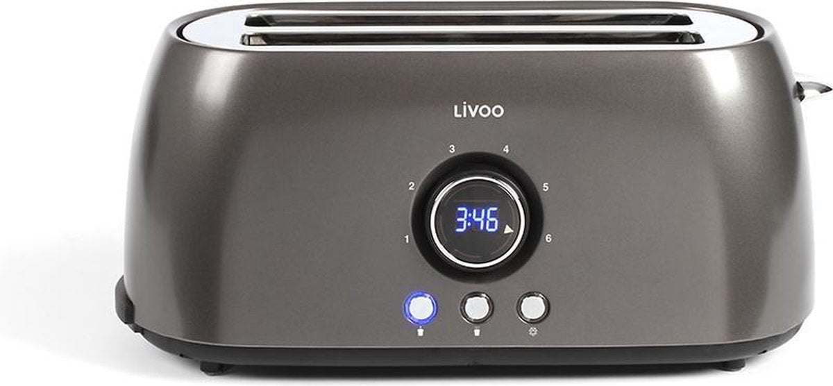 LIVOO DOD178 Broodrooster met digitaal display - 1400W - 2 slots - grijs