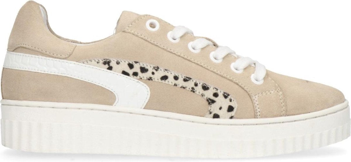 Manfield - Dames - Beige suède platform sneakers - Maat 38
