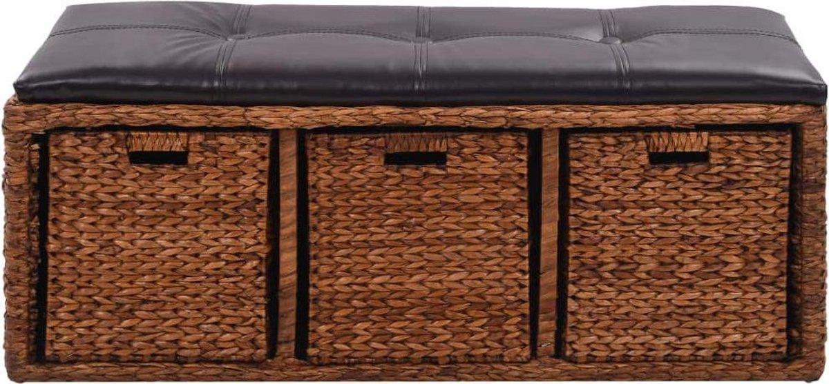 Bench halbank gangbank opbergbank opslagbank met 3 manden schoenenbank bruin zwart 105x40x42cm