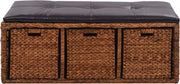Bench halbank gangbank opbergbank opslagbank met 3 manden schoenenbank bruin zwart 105x40x42cm