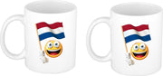2x stuks smiley vlag Nederland beker / mok wit - 300 ml - oranje supporter / fan