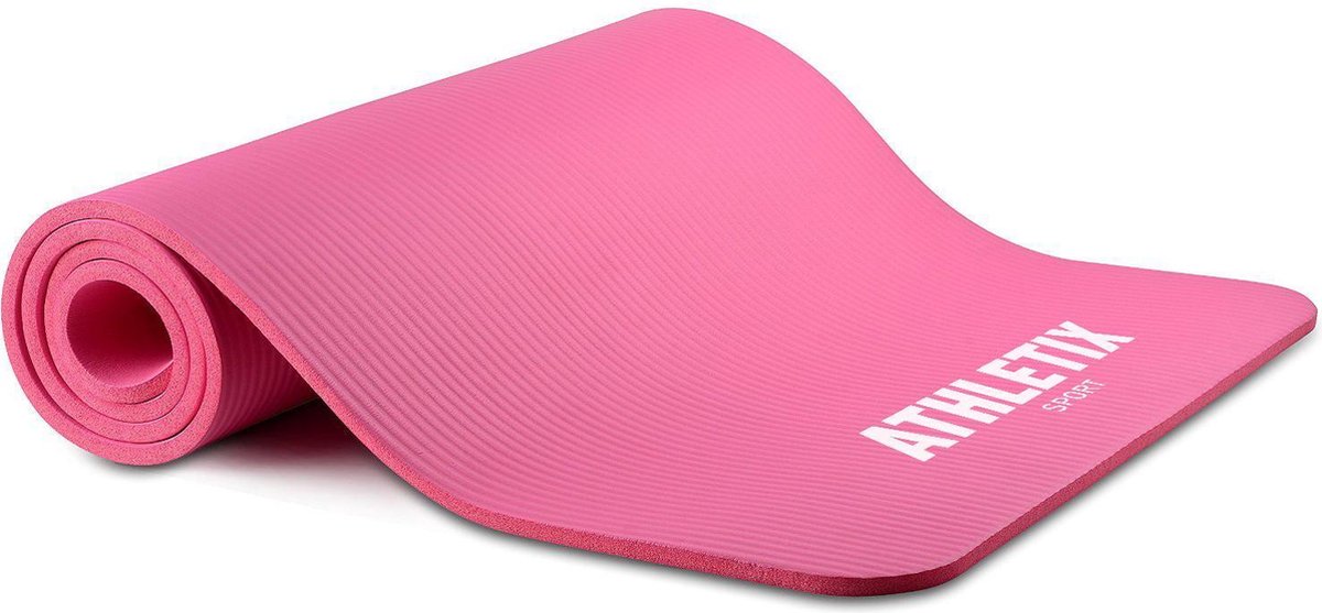 Athletix®‎ Premium NBR Fitnessmat - 183 x 61 x 1.5 cm - met Draagriem en Draagtas - Roze
