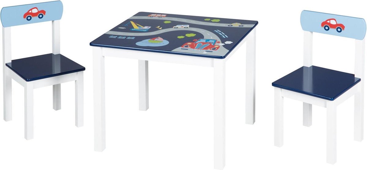 Roba Tafel En Stoelen Racer Jongens Hout Blauw/wit 3-delig