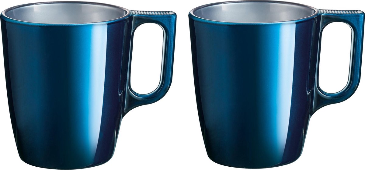 Set van 8x stuks koffiekopjes/bekers donkerblauw 250 ml - Koffie/thee kopjes van keramiek