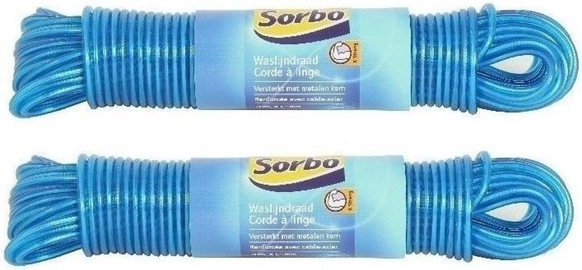 Sorbo Waslijn - 20 meter - 2 stuks - Staaldraad met coating