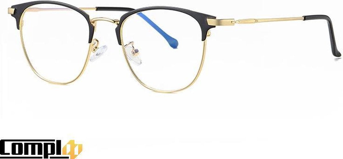 Compl8 - Computerbril - Blauw Licht Bril - Blue Light Glasses - Anti blauwe licht - Unisex- Goud/Zwart