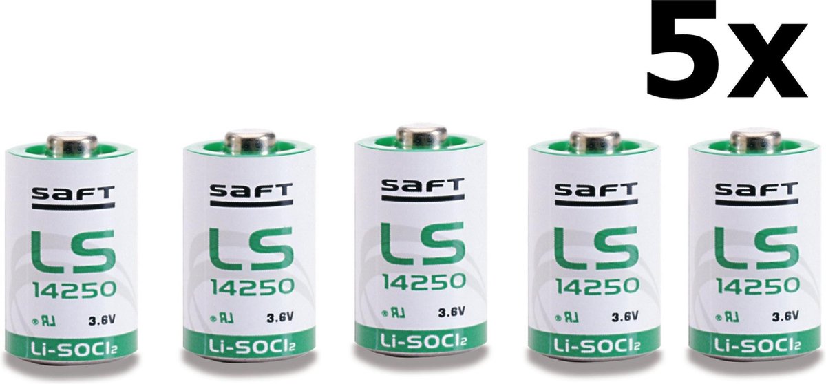 5 Stuks - SAFT LS14250 / 1/2AA Lithium batterij 3.6V
