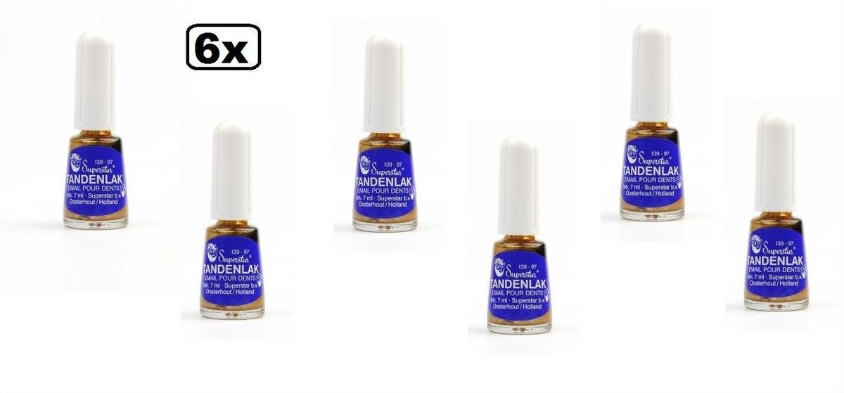 6x Tandenlak goud met kwastje 7 ml