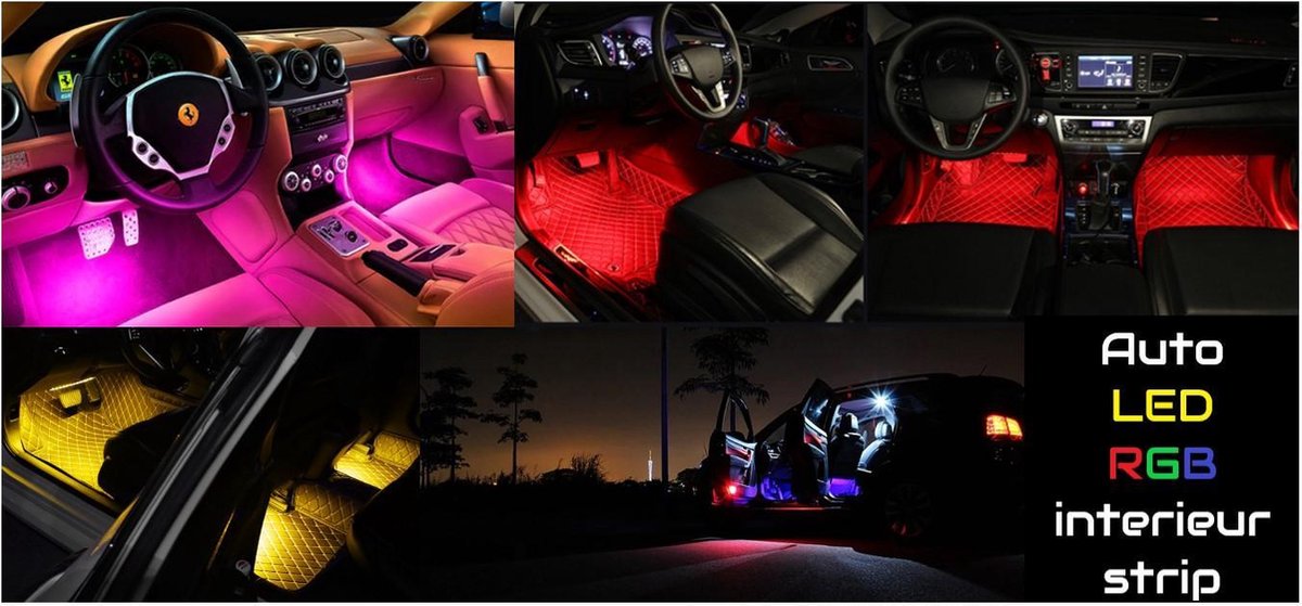 Auto LED RGB interieur strip 4 stuks zelfklevend