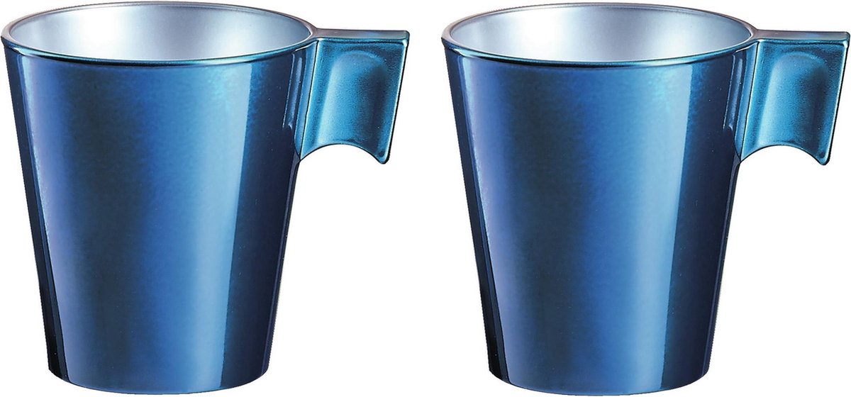 Set van 12x stuks espresso kopjes/bekers donkerblauw 80 ml - Koffiekopjes van keramiek