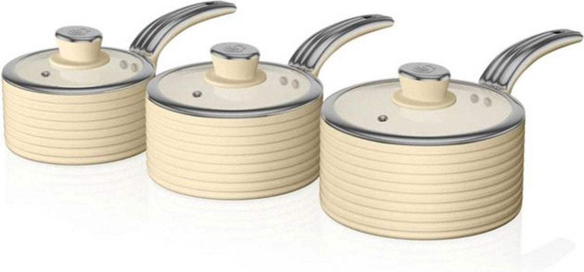 Swan Retro Steelpannen - Set Van 3 - Beige