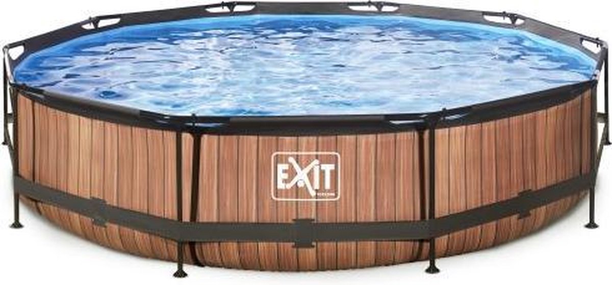 EXIT Wood zwembad ø360x76cm met filterpomp - bruin