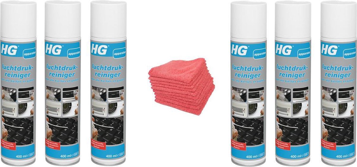 HG luchtdrukreiniger voor alle kiertjes en gaatjes Doos 6 Stuks + 10 Microvezeldoeken