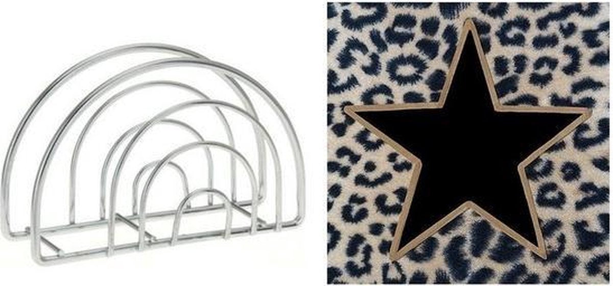 20x Panterprint servetten met zwart/gouden ster 33 x 33 cm - inclusief servettenhouder