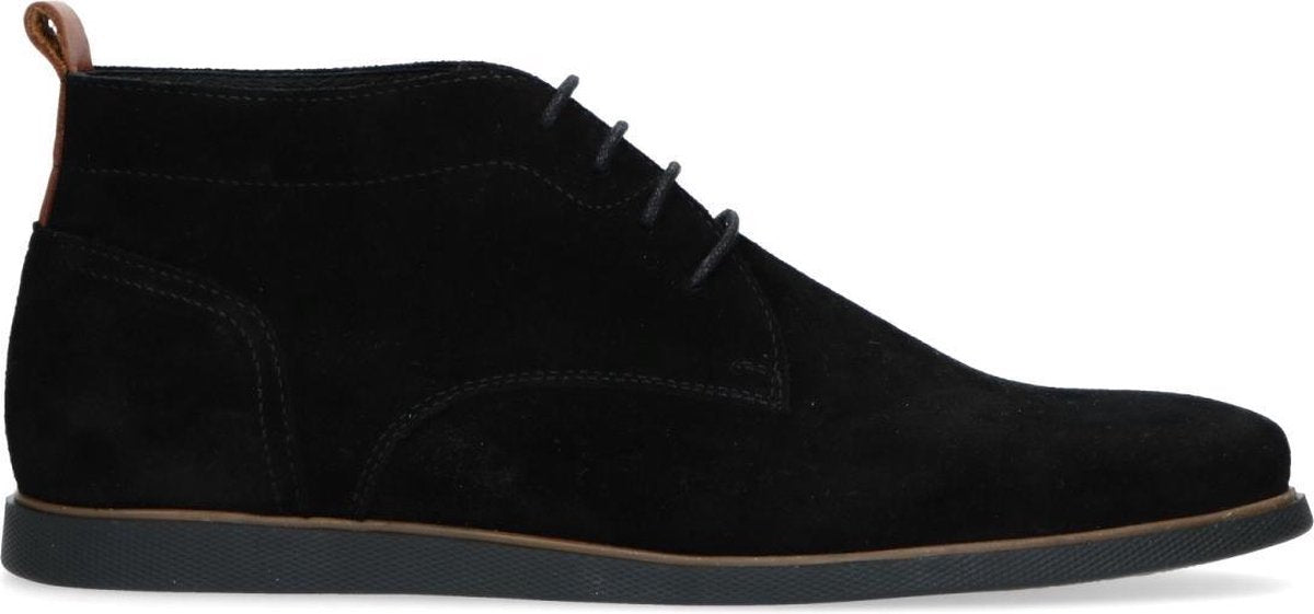 Manfield - Heren - Zwarte suède veterboots - Maat 42