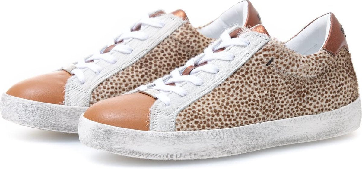 KUNOKA Alex cheetah - Sneakers Dames - maat 36 - Wit Bruin