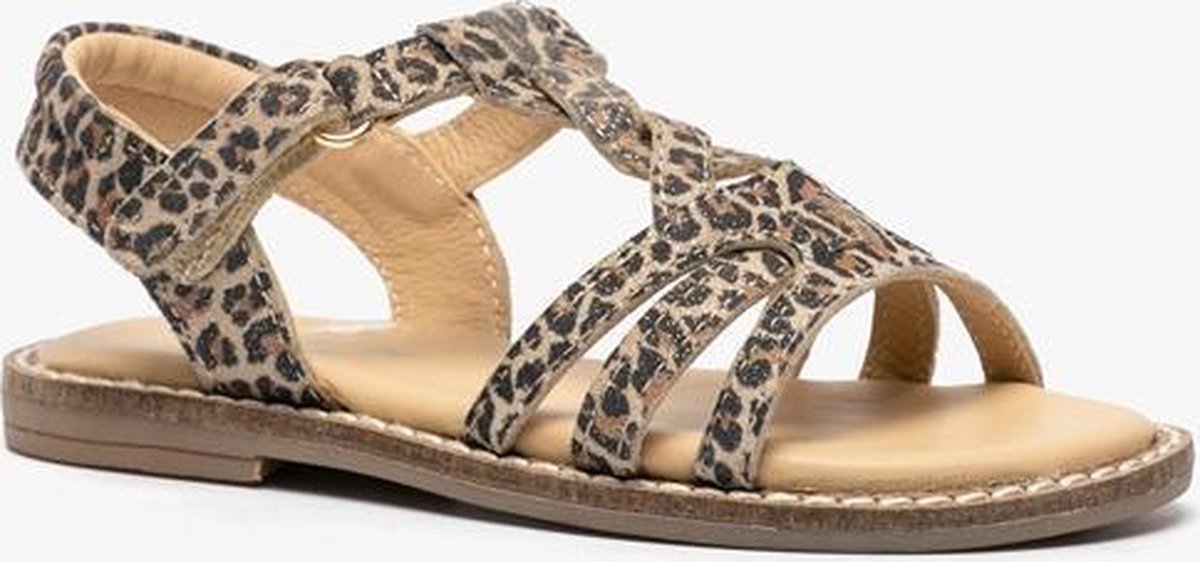 Groot leren meisjes sandalen met luipaardprint - Bruin - Maat 27