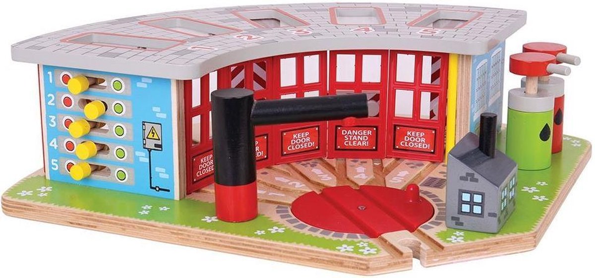 Bigjigs - Houten rails - Luxe remise voor 5 treinen
