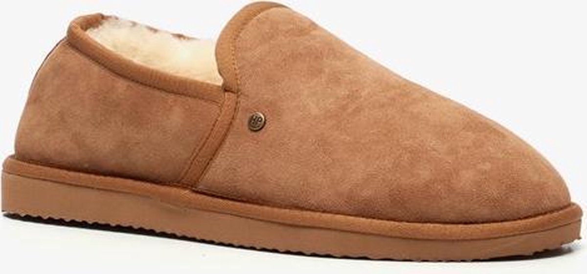 Hush Puppies suede heren pantoffels met lamsvacht - Cognac - Maat 48