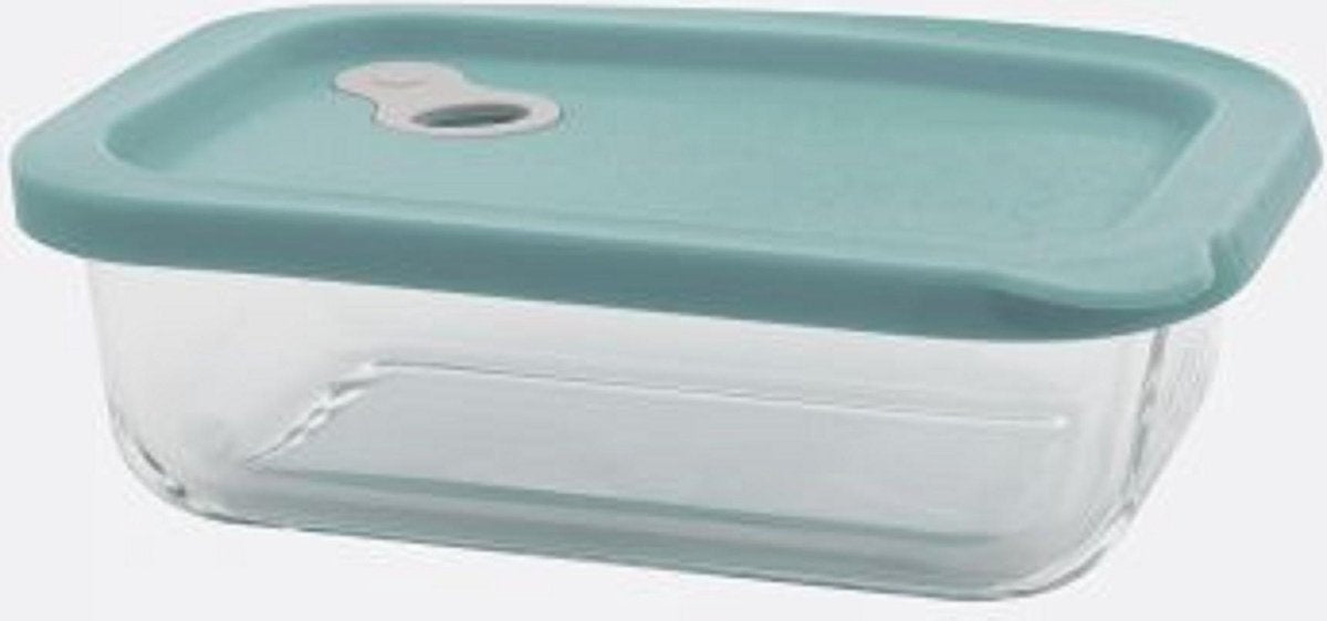 Point Virgule rechthoekige glazen voorraaddoos met silicone deksel- saliegroen-600ml