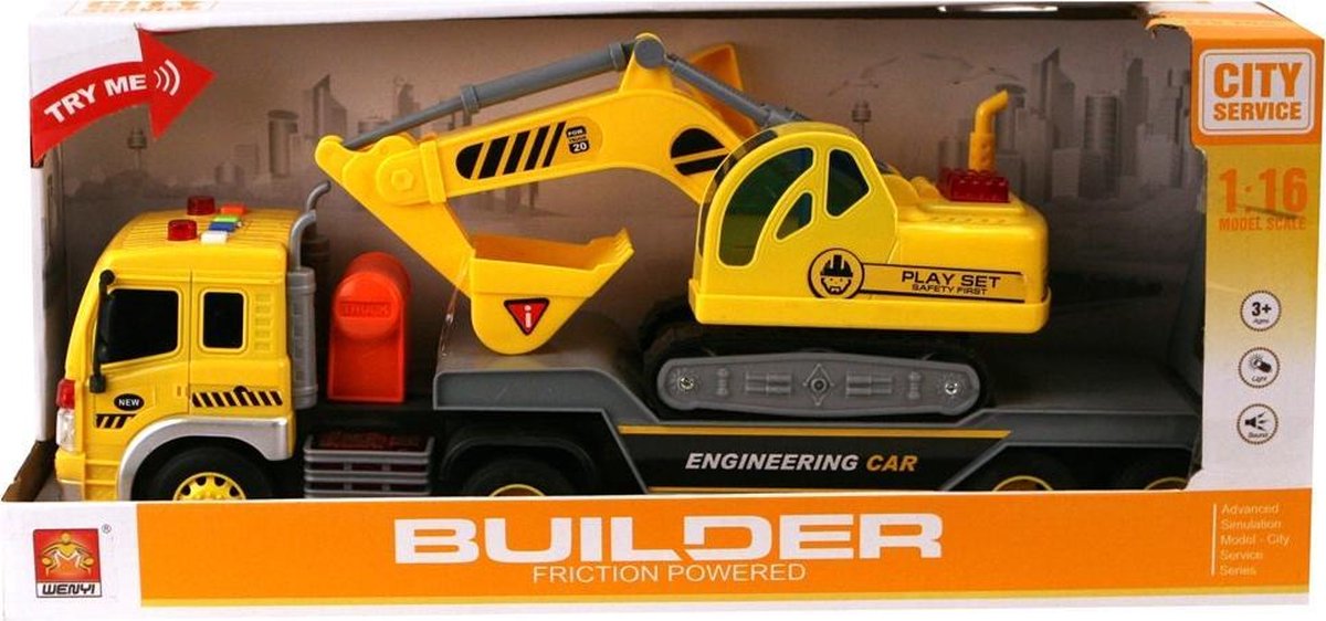 Wenyi Builder Vrachtwagen en Graafmachine met Licht en Geluid 1:16