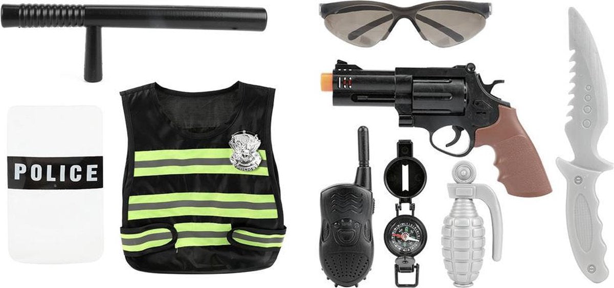 Politieset Zwart/geel 38 Cm met Politiehesje