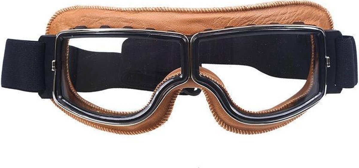 Creme leren cruiser motorbril helder glas