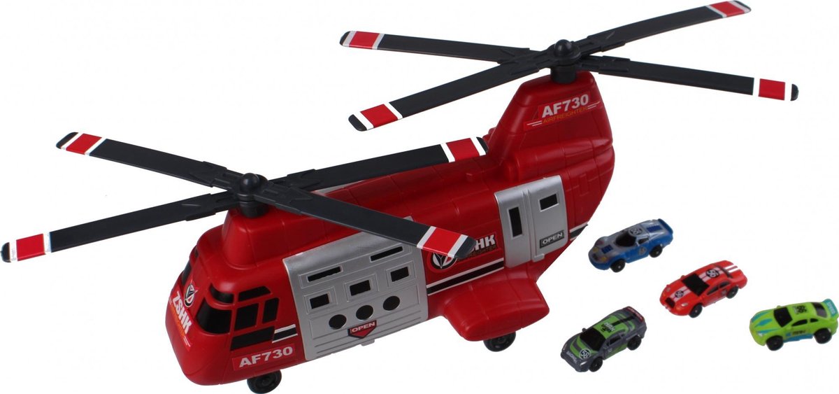 Jonotoys Helikopter Met 4 Auto's Rood 19 Cm