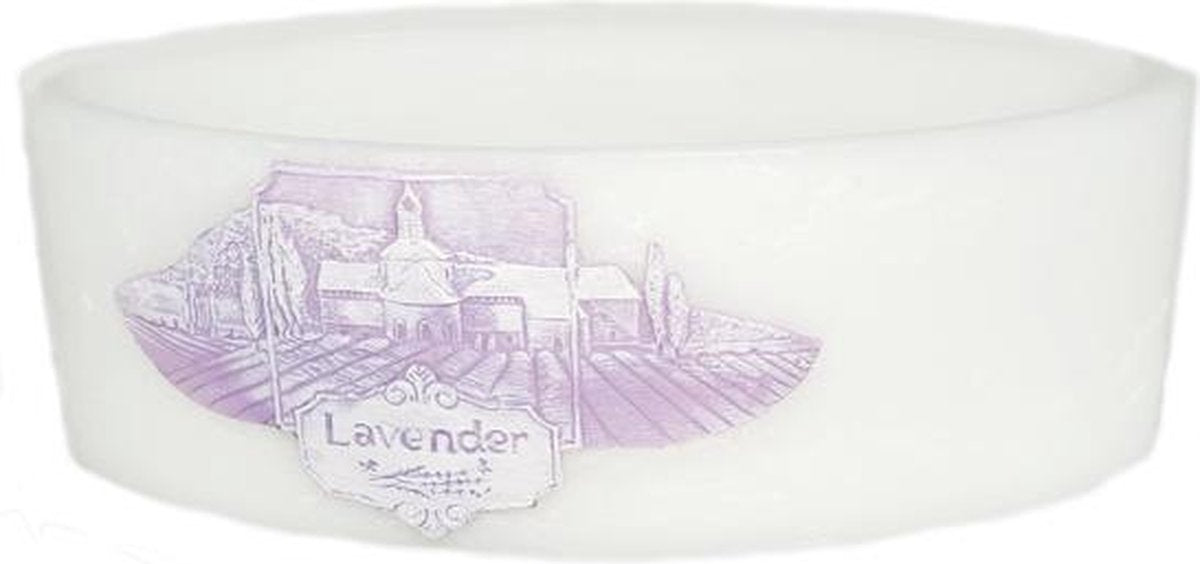 Witte lavendel veld geurend ovale wax windlicht 95/125/270 (incl. 2 stuks 3 uurs theelichten)