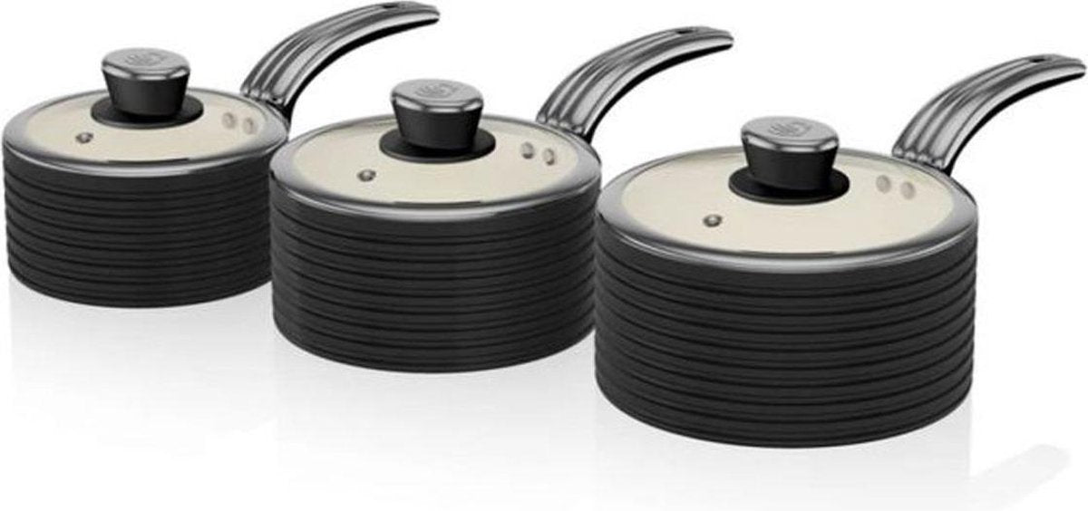 Swan Retro Steelpannen - Set Van 3 - Zwart