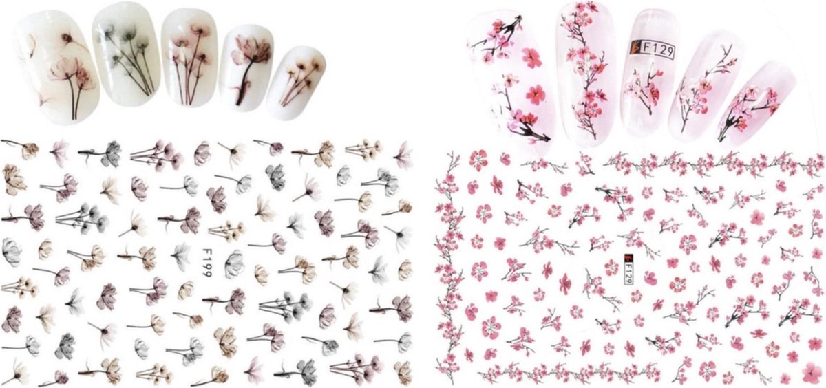 GUAPÀ - Nail Art 3D Bloementjes Sticker Set - Nagel Decoratie & Versiering Folie - 2 Sticker Vellen