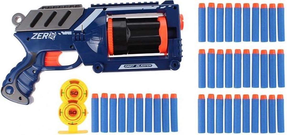 Foam strike x Air Blaster Foamgeweer Met Kogels Blauw 30 Cm inclusief 40 foam darts/pijlen + 2 targets