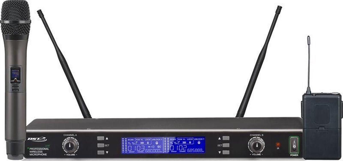 2 Kanaals draadloze microfoon/headset UHF