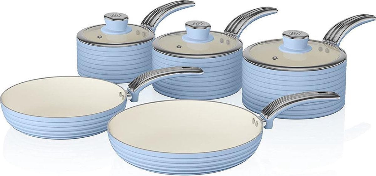 Swan Retro 5-Delige Pannenset - Blauw