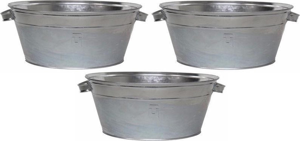 3x Ronde zilveren zinken teilen 11 liter - Tuin artikelen/decoratie - Metalen emmers