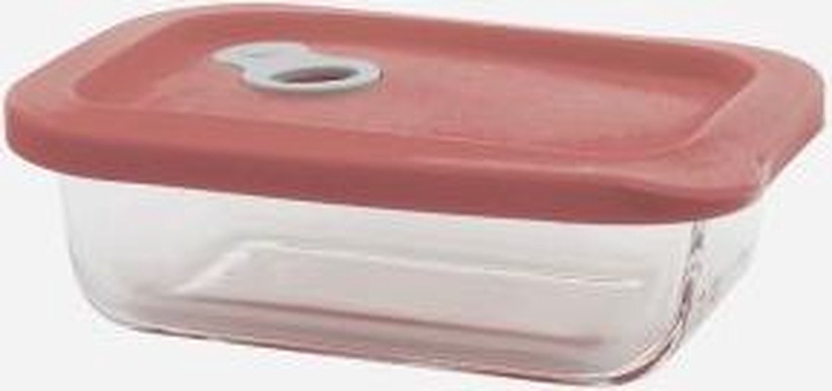 Point Virgule rechthoekige glazen voorraaddoos met roze siliconen dekel 320ml