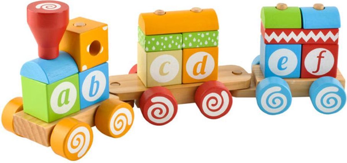 Houten trein - baby en kinder speelgoed - locomotief en wagons