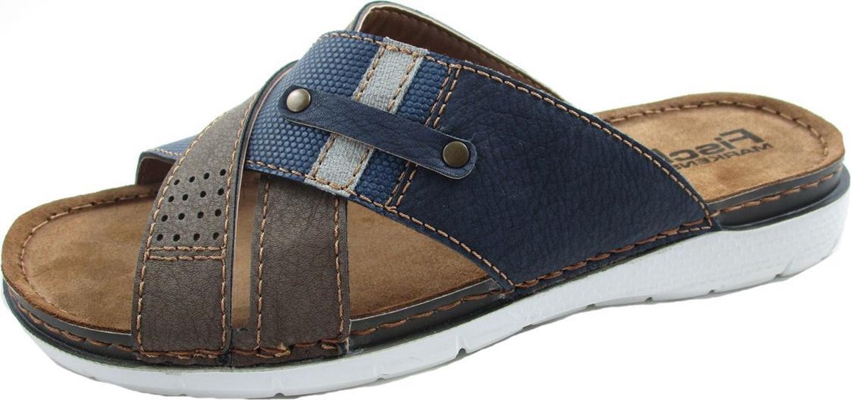 Fischer - Slippers Heren - Leer -  Blauw - Maat 44