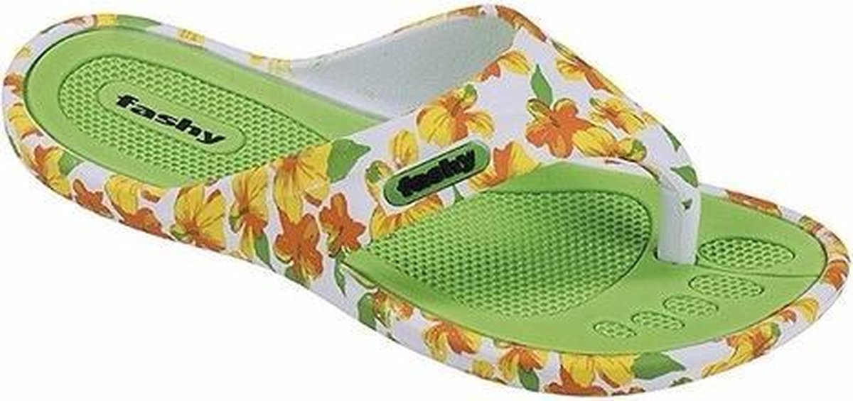 Dames teenslippers met groene bloemen 38