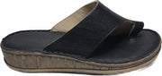 Manlisa 4 cm hoogte lederen comfort teen slippers W107-1880 Zwart mt 41