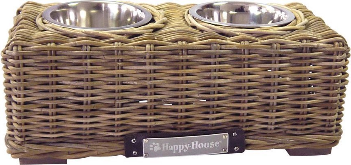 Happy-House Dubbele Rieten Voerbak Recht 50x25x22 cm Naturel